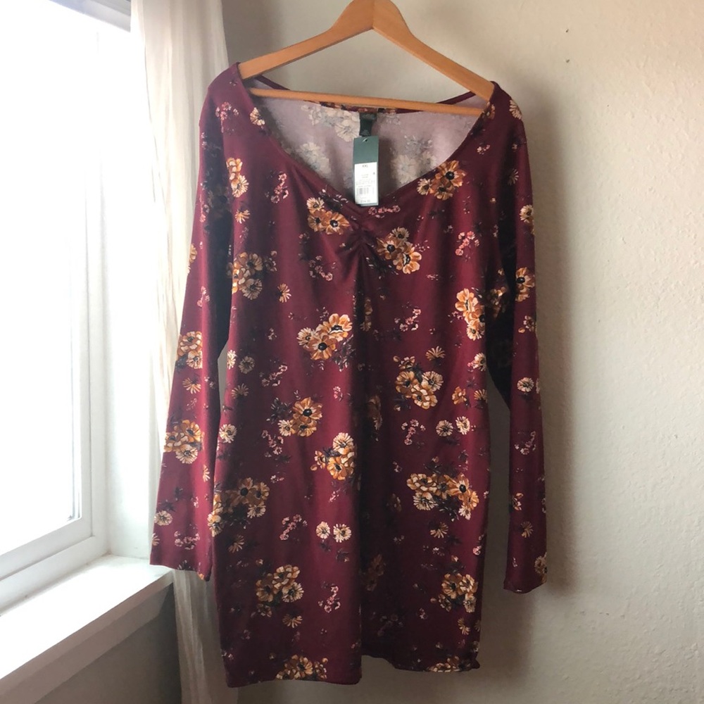 Wild Fable Burgundy Floral Bodycon Mini Dress